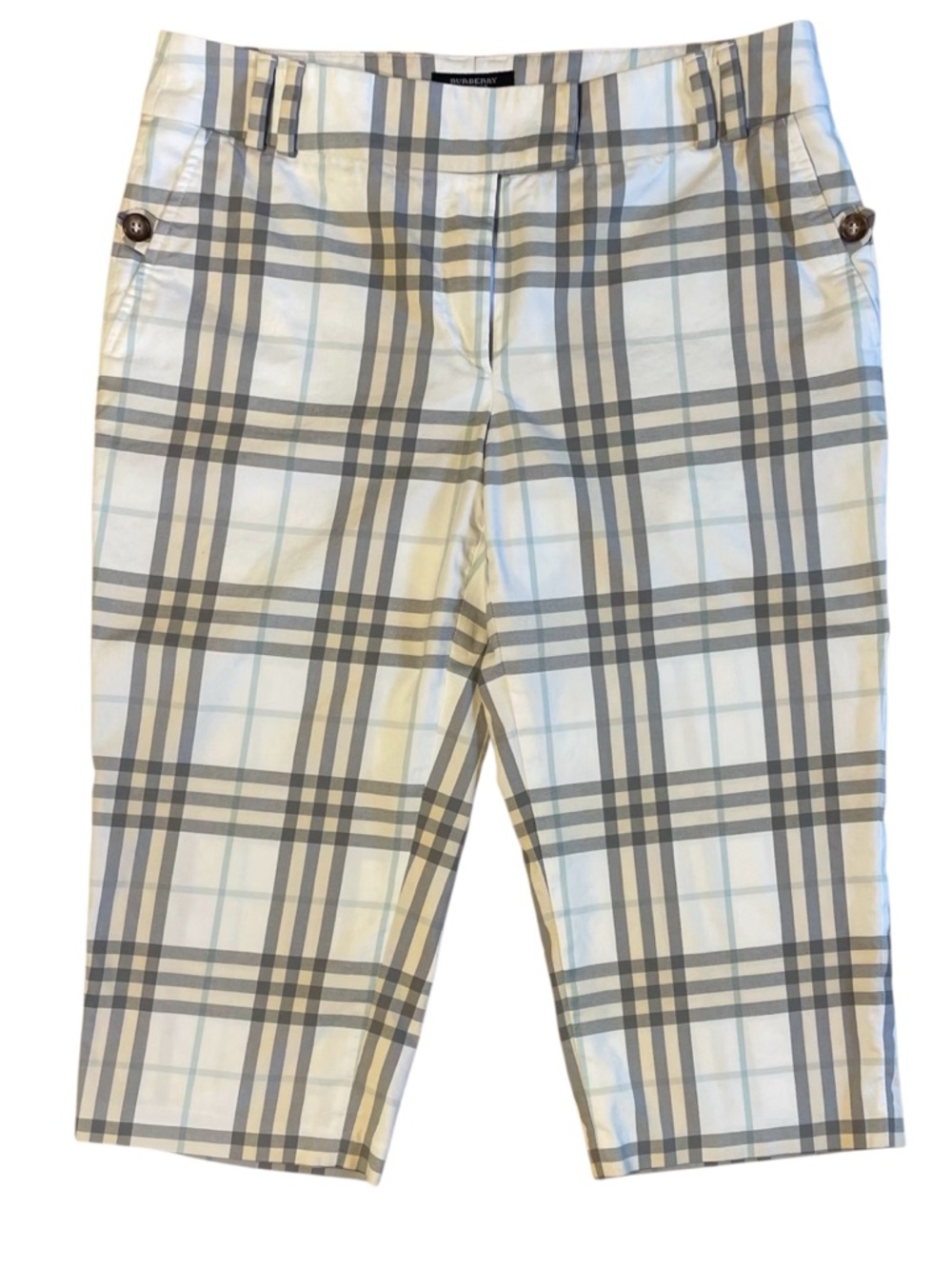 BURBERRY Cream Plaid Capri Pants  Gray & Light Blue Check Women’s Size 6